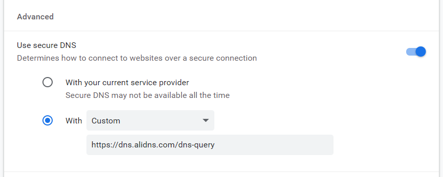 Google Chrome 浏览器使用 DNS over HTTPs(DoH)
